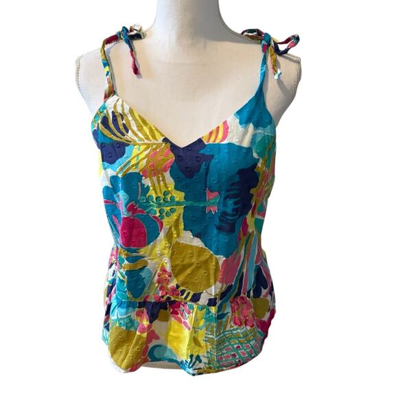 J. Crew Tops - J Crew Colorful Sleeveless Baby Doll Tie Top 8
